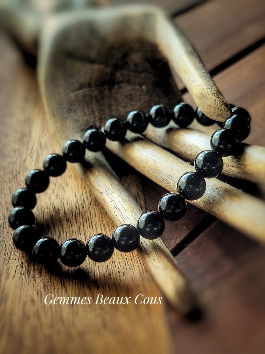 Bracelet Tourmaline noire diamètre 8 mm , ancrage, protection